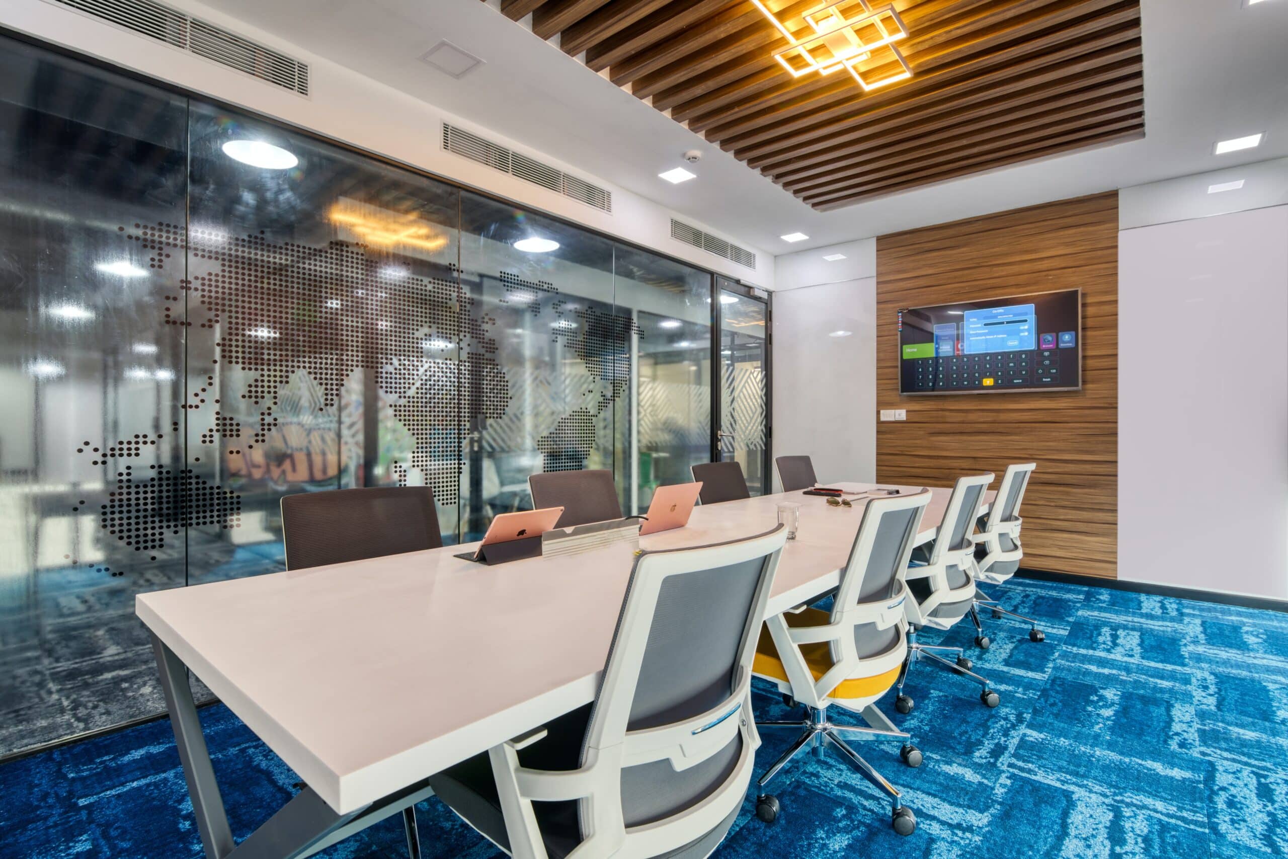 Image of a conference room with a smart display
